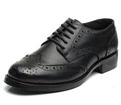 U-lite Oxford-Schuhe für Damen, perforiert, mit Flügelspitze, mehrfarbig, Leder, flach, Vintage-Stil, Schwarz, 39 EU von U-lite