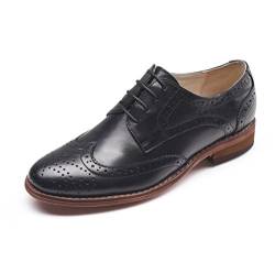 U-lite Oxford-Schuhe für Damen, perforiert, mit Flügelspitze, mehrfarbig, Leder, flach, Vintage-Stil, Schwarz, 40.5 EU von U-lite