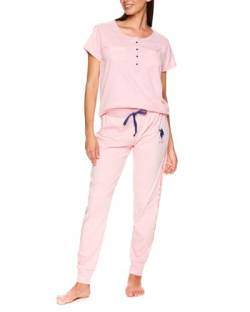 U.S. Polo Assn. Damen Pyjama-Set – kurze Ärmel PJs mit Jogginghose, Hellrosa Heather2, M von U.S. Polo Assn.