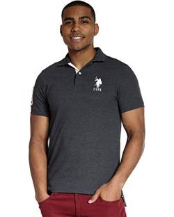 U.S. Polo Assn. Herren Kurzärmliges Poloshirt mit Applikationen Polohemd, Heather Dunkelgrau, Klein von U.S. Polo Assn.