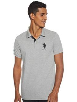 U.S. Polo Assn. Herren Slim Fit Solid Short Sleeve Pique Polo Shirt Polohemd, Heather Grey/Black-6543, X-Groß von U.S. Polo Assn.