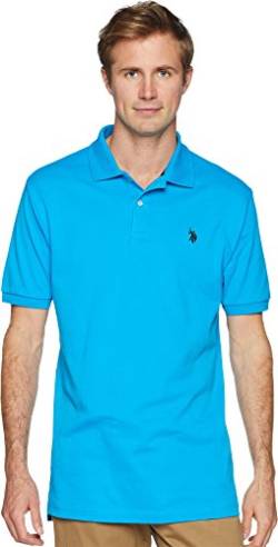 U.S. Polo Assn. Herren Solid Interlock Short-Sleeve Polo Shirt Polohemd, Blaugrün-3045, Groß von U.S. Polo Assn.