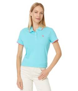 U.S. Polo Assn. Klassisches Stretch-Piqué-Poloshirt für Damen, Baumwolle, kurzärmelig, Blau - Blue Radiance, Mittel von U.S. Polo Assn.