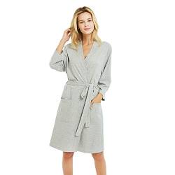 U2SKIIN Bademantel Damen 100% Baumwolle, leichter Bademantel Damen Morgenmantel Sauna Kimono Bademantel Hausmantel Saunamantel (Grau, XL) von U2SKIIN