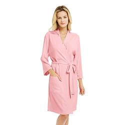 U2SKIIN Bademantel Damen 100% Baumwolle, leichter Bademantel Damen Morgenmantel Sauna Kimono Bademantel Hausmantel Saunamantel (Rosa, M) von U2SKIIN