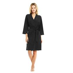 U2SKIIN Bademantel Damen 100% Baumwolle, leichter Bademantel Damen Morgenmantel Sauna Kimono Bademantel Hausmantel Saunamantel (Schwarz, 2XL) von U2SKIIN