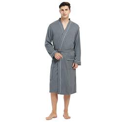 U2SKIIN Bademantel Herren 100% Baumwolle, leichter Herren Bademantel Morgenmantel Kimono Sauna Bademantel Saunamantel (Eisengrau, 2XP/3XP) von U2SKIIN