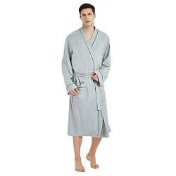 U2SKIIN Bademantel Herren 100% Baumwolle, leichter Herren Bademantel Morgenmantel Kimono Sauna Bademantel Saunamantel (Grau Mel., 2XL/3XL) von U2SKIIN