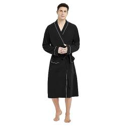 U2SKIIN Bademantel Herren 100% Baumwolle, leichter Herren Bademantel Morgenmantel Kimono Sauna Bademantel Saunamantel (Schwarz, 2XL/3XL) von U2SKIIN