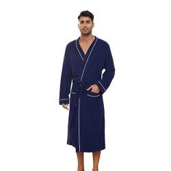 U2SKIIN Herren Bademantel Frottee 100% Baumwolle Sauna Bademantel weicher langer Bademäntel für Herren Kimono Morgenmantel Männer Nachtwäsche (Marineblau, L/XL) von U2SKIIN