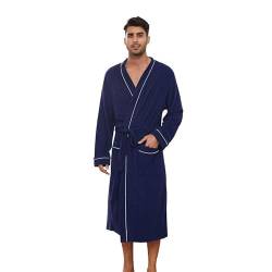 U2SKIIN Herren Bademantel Frottee 100% Baumwolle Sauna Bademantel weicher langer Bademäntel für Herren Kimono Morgenmantel Männer Nachtwäsche (Marineblau, S/M) von U2SKIIN