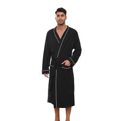 U2SKIIN Herren Bademantel Frottee 100% Baumwolle Sauna Bademantel weicher langer Bademäntel für Herren Kimono Morgenmantel Männer Nachtwäsche (Schwarz, L/XL) von U2SKIIN