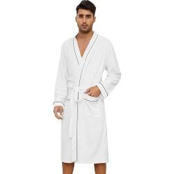 U2SKIIN Herren Bademantel Frottee 100% Baumwolle Sauna Bademantel weicher langer Bademäntel für Herren Kimono Morgenmantel Männer Nachtwäsche (Weiß, S/M) von U2SKIIN