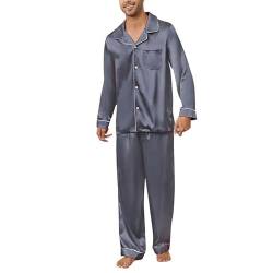 U2SKIIN Satin Pyjama Herren lang, Seiden Schlafanzug Herren Langarm Pyjama Set mit Knopfleiste Nachtwäsche Hausanzug Loungewear (Dunkelgrau, XXL) von U2SKIIN