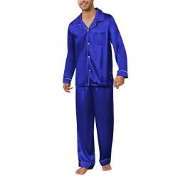 U2SKIIN Satin Pyjama Herren lang, Seiden Schlafanzug Herren Langarm Pyjama Set mit Knopfleiste Nachtwäsche Hausanzug Loungewear (Königsblau, L) von U2SKIIN