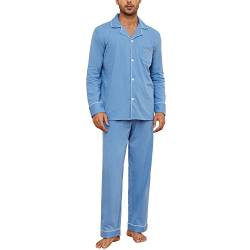 U2SKIIN Schlafanzug Herren lang 100% Baumwolle Herren Pyjamas Set Herrenschlafanzug Langarm Schlafanzug Männer Nachtwäsche Loungewear Sleepwear (Graublau, L) von U2SKIIN