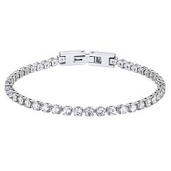 Tennis-Armband mit Cubic Zirkonia, für Damen und Herren, Iced-Out-Armbänder, Breite 3 mm, Länge 17/19 cm, Kettenfarbe Edelstahl/vergoldet (Geschenkbox), Zirkonia., von U7