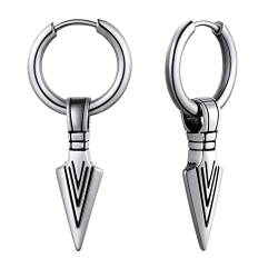 U7 12mm Kleine Creolen mit Speerspitze Anhänger Edelstahl Biker Gotik Hängeohrringe Punk Rock Huggie Kreolen Hoop Earrings Modeschmuck für Männer Frauen von U7