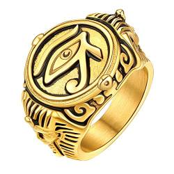 U7 18k vergoldet Siegelring für Männer Jungen altägyptische Horusauge und Sphinx Motiv Großer Ring Hip Hop Street Style Fingerring für Vatertag Geburtstag(Ring Größe 62) von U7
