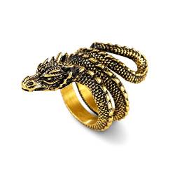 U7 18k vergoldet Wikinger Drache Ring für Männer Vintage Lóng Motiv Großer Ring Hip Hop Street Style Modeschmuck für Vatertag Geburtstag(Ring Größe 62) von U7
