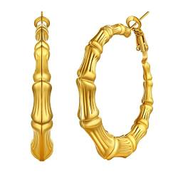 U7 40mm Creolen Ohrringe für Frauen Mädchen 18k vergoldet Bambus Design Hoop Ohrringe Runde Kreis Ohrringe Ohr Modeschmuck Hoop Earrings für Beste Freundin von U7