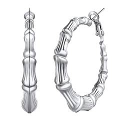 U7 40mm Creolen Ohrringe für Frauen Mädchen Edelstahl Bambus Design Hoop Ohrringe Runde Kreis Ohrringe schicker Ohr Modeschmuck Hoop Earrings für Beste Freundin von U7