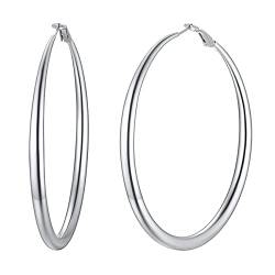 U7 60mm große Kreis Ohrringe für Damen Mädchen Edelstahl 5mm dicke Creolen Hoop Ohrringe Hoop Einfach Casual Earrings trendige Kreolen Ohr Schmuck Accessoire 03-Silber-60mm von U7