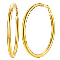 U7 80mm große Kreis Ohrringe für Damen Mädchen 18k vergoldet 5mm dicke Creolen Hoop Ohrringe Hoop Earrings trendige Kreolen Ohr Schmuck Accessoire von U7