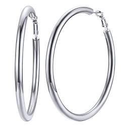 U7 80mm große Kreis Ohrringe für Damen Mädchen Edelstahl 5mm dicke Creolen Hoop Ohrringe Hoop Earrings trendige Kreolen Ohr Schmuck Accessoire von U7