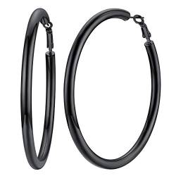 U7 80mm große Kreis Ohrringe für Damen Mädchen Schwarz 5mm dicke Creolen Hoop Ohrringe Hoop Earrings trendige Kreolen Ohr Schmuck Accessoire von U7