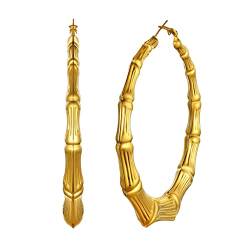 U7 80mm große Runde Kreis Ohrringe für Damen Mädchen 18k vergoldet Bambus Design Creolen Hoop Ohrringe Hoop Earrings schicke Kreolen Ohr Modeschmuck Accessoire von U7