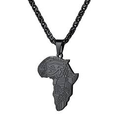 U7 Afrika Hip Hop Halskette Schwarz 3mm Weizenkette Afrikanische Karte Gravur Horusauge Muster antiken Ägypten Männer Jungen Modeschmuck, schwarz von U7