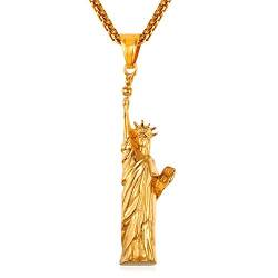 U7 Amerikanische Freiheitsstatue Anhänger Halskette Edelstahl Statue of Liberty New York Figur Modeschmuck für Männer Frauen, Gold von U7