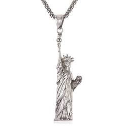 U7 Amerikanische Freiheitsstatue Anhänger Halskette Edelstahl Statue of Liberty New York Figur Modeschmuck für Männer Frauen, Silber von U7