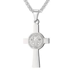 U7 Benediktuskreuz Benediktusmedaille Silber Ton Anhänger Halskette Edelstahl St Benediktus Medaille Heiligen Kreuz Modeschmuck von U7