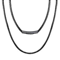U7 Collier Herren 55cm schwarz geflochtene Wachsseilkette Halskette Lederband 3mm mit Edelstahl Verschluss Lederhalsband Trendig Accessoire Schmuck für Männer Jungen Oktoberfest von U7