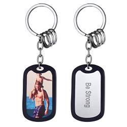 U7 DIY Foto Schlüsselanhänger Damen Herren Edelstahl Beidseitige Wunschgravur Silikonrahmen Dog Tag Schlüssel Anhänger Schlüsselring Schlüsselkette Accessoire Keychain von U7