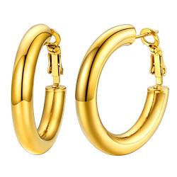 U7 Damen 30mm Hoop Ohrringe 18k vergoldet 5mm dicke Creolen Kreis Ohrringe trendiger Hoop Earrings Ohr Schmuck Accessoire für Tochter Schwester von U7