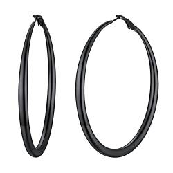 U7 Damen 80mm Hoop Ohrringe 5mm dicke Creolen Kreis Ohrringe Mode Schwarz trendiger Hoop Earrings Ohr Schmuck Accessoire für Tochter Schwester 03-Schwarz-80mm von U7