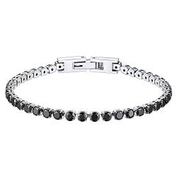 U7 Damen Amrband 19cm Tennis Armband aus Edelstahl 3mm glänzenden Schwarzen Zirkonia Armkette Armschumck Modeschmuck Accessoire für Hochzeit Verlobung von U7