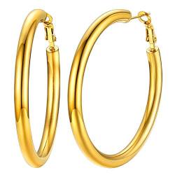 U7 Damen Creolen Ohrringe 5mm dicke Kreis Kreolen 18k vergoldet 60mm Hoop Ohrringe Hoop Earrings Ohr Schmuck Accessoire für Party tägliches Tragen von U7