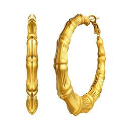 U7 Damen Creolen Ohrringe Bambus Design Runde Kreis Kreolen 18k vergoldet 60mm Hoop Ohrringe Hoop Earrings Ohr Modeschmuck Accessoire für Party tägliches Tragen von U7