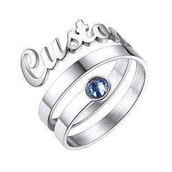 U7 Damen Namensring Edelstahl Ehering Verlobungsring mit Geburtsstein & Namen personalisiert Offener Ring Modeschmuck Accessoire für Hochzeit Jahrestag Valentinstag von U7