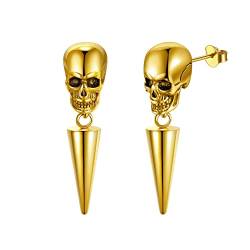 U7 Damen Totenkopf Ohrringe für Männer Frauen Gotik Punk Totenschädel Ohrstecker 18k vergoldet Ohr Piercing Modeschmuck Accessoire für Biker Rocker 08: Gold von U7