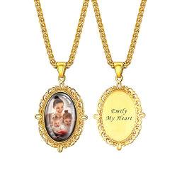 U7 Damen Vintage Oval Medaille Collier 18k vergoldet personalisiert Anhänger Halskette DIY Foto Kette mit Gravur Frauen Mädchen Modeschmuck Accessoire einzigartiges Souvenir Andenken von U7