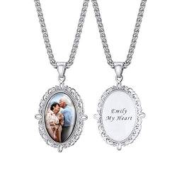 U7 Damen personalisiert Foto Kette Edelstahl Vintage Oval Anhänger mit 3mm/55+5cm Weizenkette Frauen Mädchen DIY Foto und Texte Gravur Modeschmuck Souvenir Andenken für Valentintag von U7