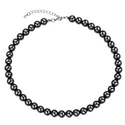 U7 Damen schwarze Perlenkette Herren Synthetischen Perlen-Choker-Kette Halskette Perlenstrang Brautkleid Beaded Chain Joker Kette deko für Frauen Mädchen Jungen Verlobung Hochzeit 01: Schwarz von U7