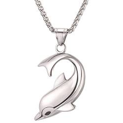 U7 Delphin Anhänger Halskette Edelstahl Delfin mit 3mm/55+5cm Weizenkette Ozean Tier Modeschmuck Accessoire für Damen Herren von U7