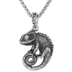 U7 Edelstahl Echsen Chamäleon Chameleon Anhänger Halskette Cool Reptil Schmuck für Männer Herren Biker Rocker, Silber-Ton von U7