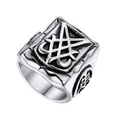 U7 Edelstahl Fingerring Punk Stil Satanisches Pentagramm rechteckig Ring Gotik Großer Ring Satanic Luzifer Fingerring Statement Ring Street Style Modeschmuck für Männer(Ring Größe 67) von U7